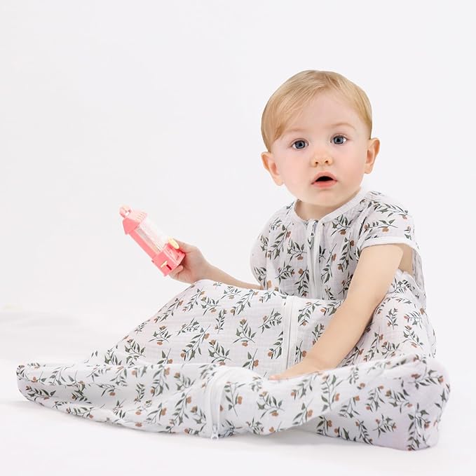 2 Pack Baby Sleep Sack 12-18 Months 100% Organic Cotton Muslin Baby Sleeping Bag 2-Way Zipper Wearable Blankets (Rainbow & Leaf, Large)