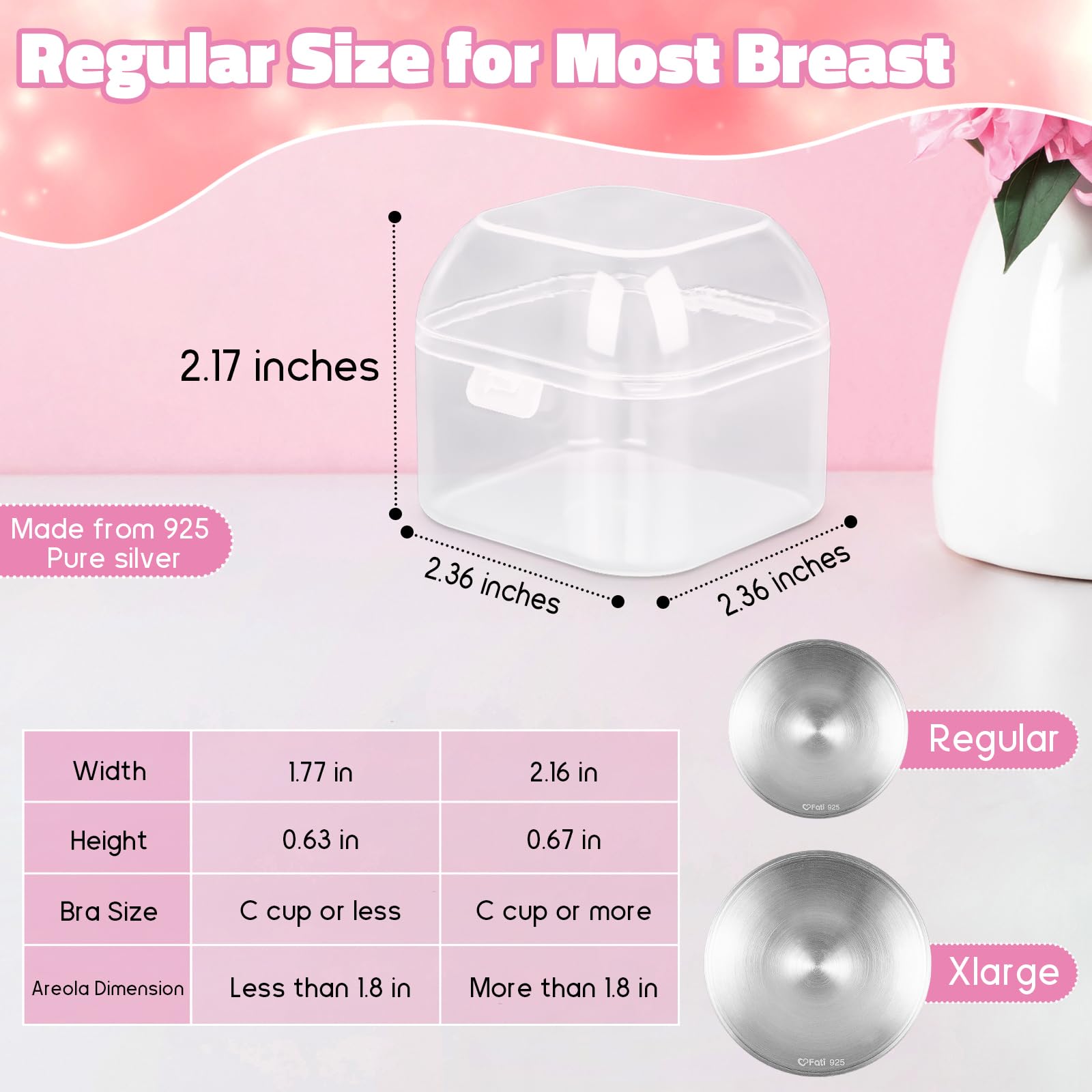 The Original Silver Nursing Cups, Nipple Covers for Breastfeeding Essentials, Nipple Shields for Nursing Newborn, 925 Silver Nipple Guards for Sore Nipple Relief, Newborn Essentials Must Haves-Regular