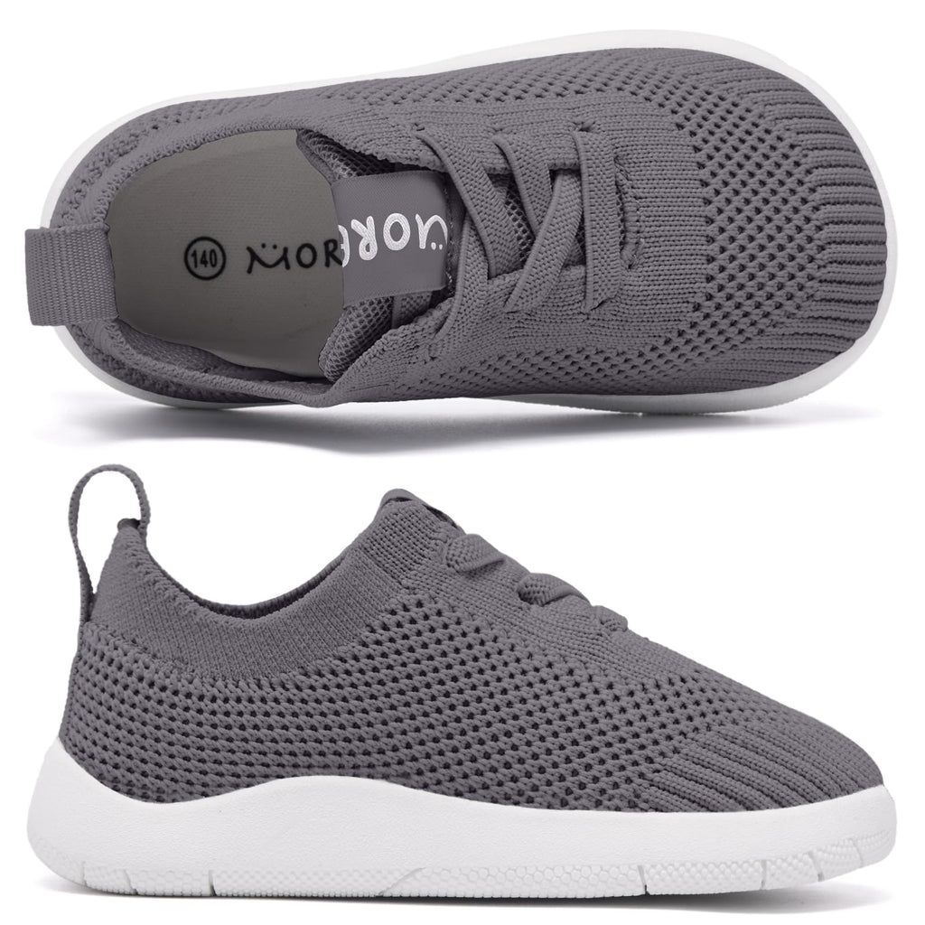 MORENDL Toddler Shoes Boys First Wide Toe Barefoot Walking Shoes Baby Boy Non-Slip Slip On Tennis Sneakers Darkgray 12-15 Months