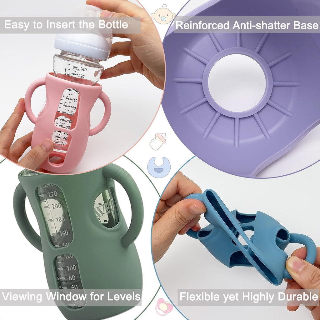 4 Pack Silicone Sleeves for Avent Natural Glass Baby Bottles, Anti Breakage Bottle Holder, Compatible with Philips Avent Glass Natural Baby Bottles (4 Pink, 8 OZ)