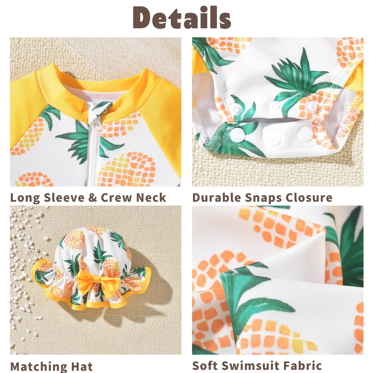 Aalizzwell 18-24 Months Baby Girls One Piece Long Sleeve Swimsuit Pineapple Bathing Suit Zip Up Swimwear Beach Wear Fruit