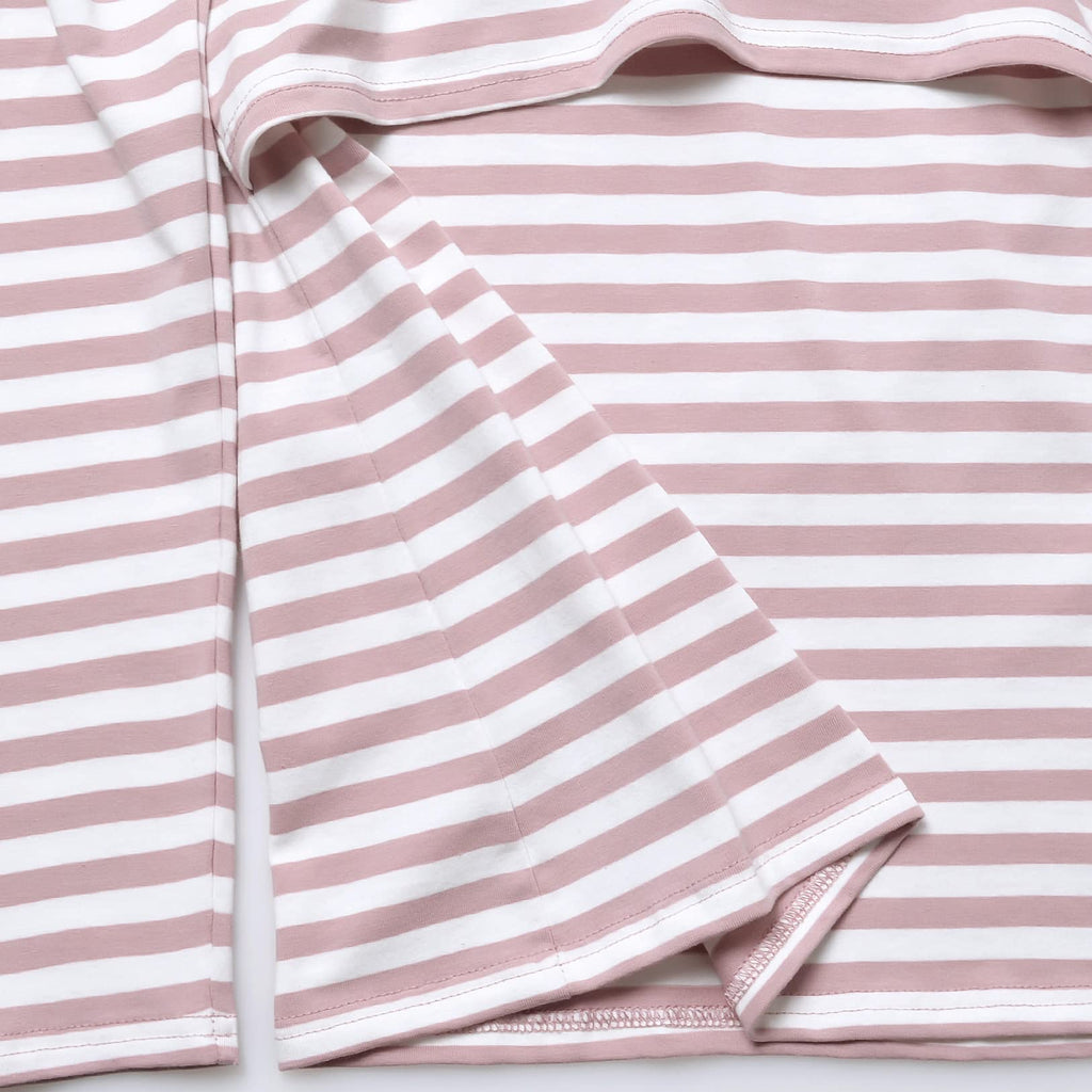 GINKANA Women's Maternity Sweatshirt Long Sleeves Breastfeeding Hoodies Stripes for Pregnant Women,Pink with White Stripes,M