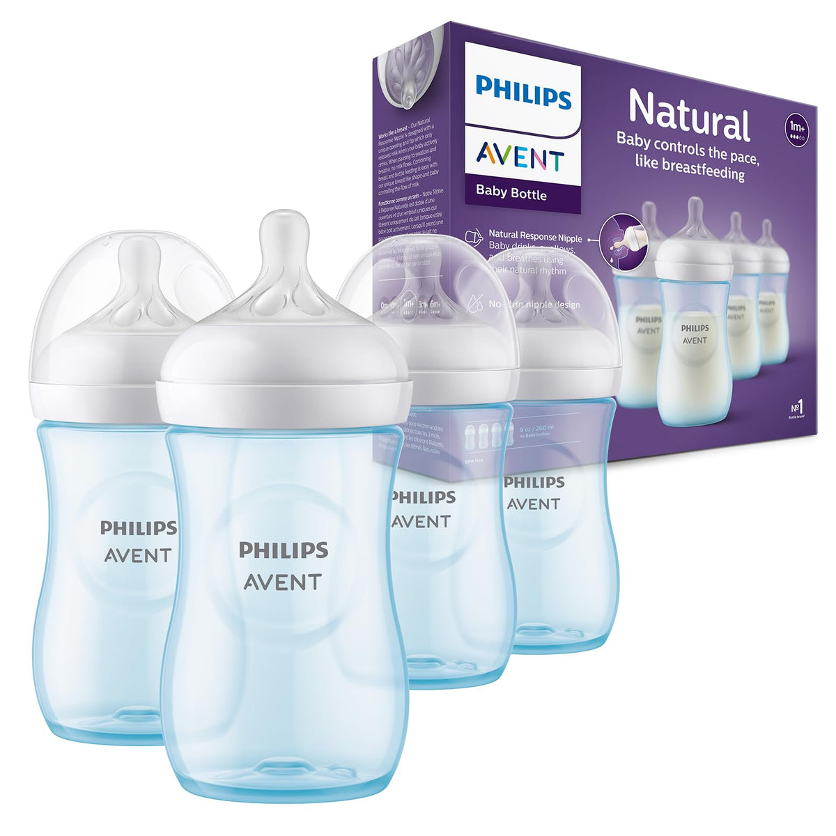 Philips Avent Natural Baby Bottles, Fast Flow, 11 oz, BPA-Free, 4-Pack