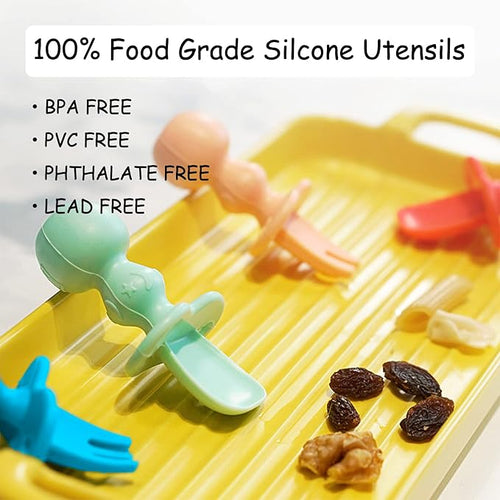 12 Pack Baby Utensils, Silicone Baby Spoons Self Feeding and Baby Forks, Toddler Utensils for Baby Led Weaning, Chewable Utensils First Stage