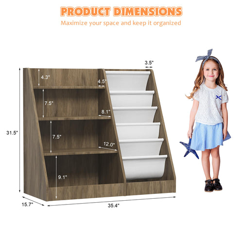 4 Tier Kids Bookshelf Wooden, Five Layer Sling Children Bookcase, Baby Toddler Storage Book Rack, Book and Toy Organizer Cabinet Chest, Book Display Shelf Stand, Playroom Nursery Classroom Library