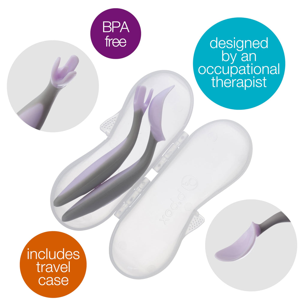 b.box Toddler Cutlery Set – Patented FLORK Flower Fork & Easy-Grip Spoon with Travel Case. BPA-Free, Dishwasher Safe. Designed by Occupational Therapists. Ages 9M+ (Boysenberry)