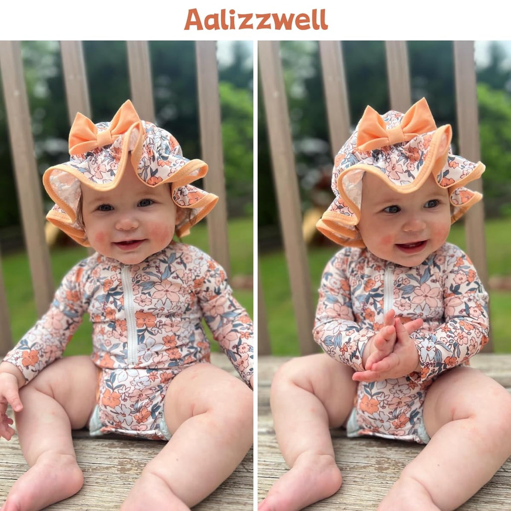 Infant Baby Girls Long Sleeve One Piece Swimsuit Bathing Suit Zip Up Swimwear Beach Wear 3-6 Months Floral