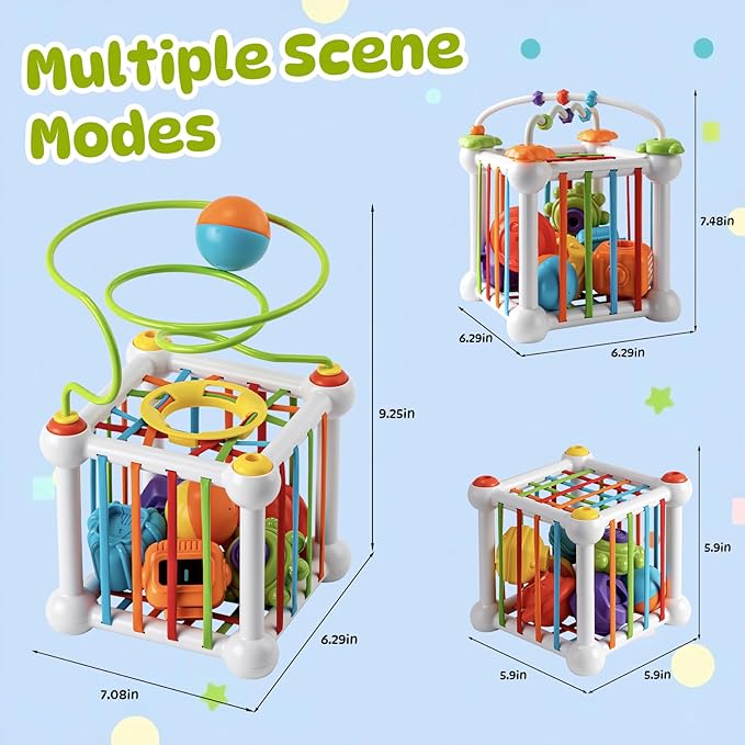 Montessori Sensory Cube for Toddlers 18 Months + | Educational Activity Center with Elastic Sides | Baby Learning Toys, Wonderful Gift for Birthday Boys & Girls