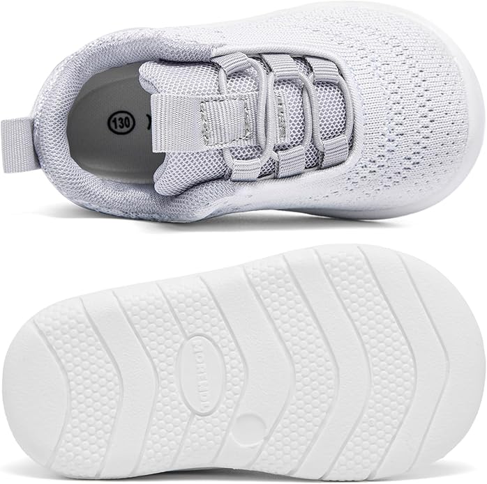 MORENDL Toddler Slip On Sneakers Baby Walking Shoes Non-Slip Breathable Unisex Pink Mesh Lace-Up Athletic Sneakers Infant Running Shoes