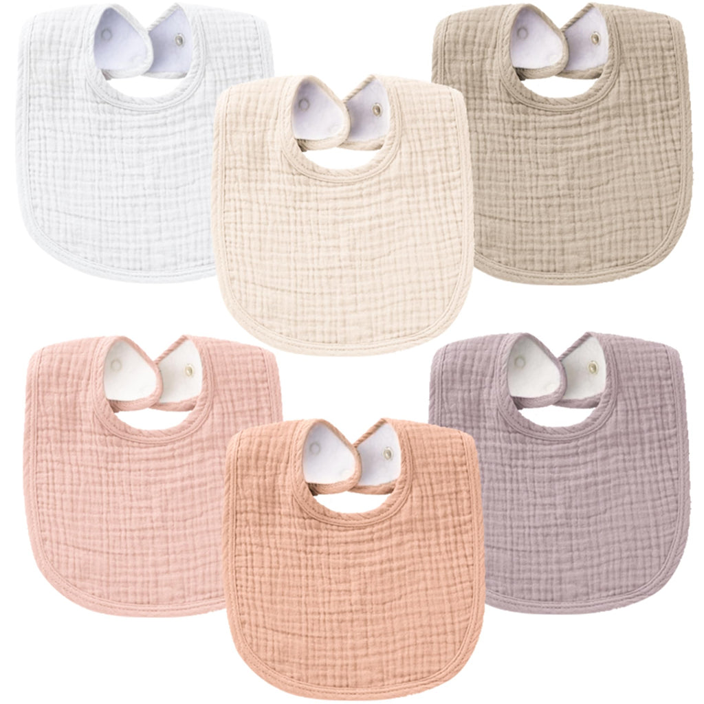 Konssy 6-Pack Muslin Cotton Baby Bibs for Drooling and Teething