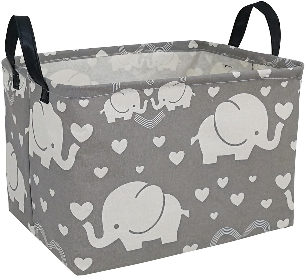 DUYIY Storage Basket Home Shelf Basket Kids Organizer Box Clothes Laundry Hamper Nursery Bin Gift Laundry Basket with Handles for Home (love elephant)
