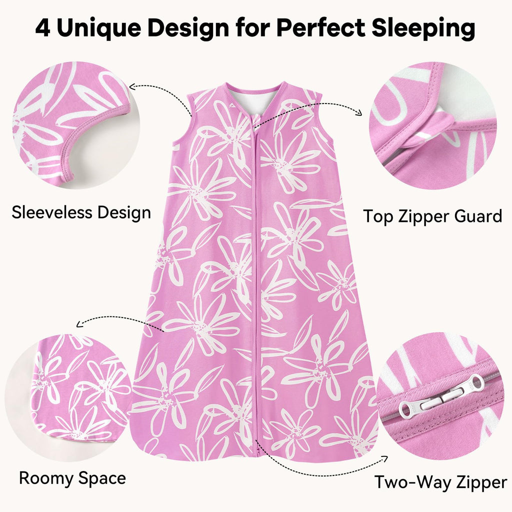 Unnivoll Baby Sleep Sack 6-12 Months 1.0 Tog Baby Wearable Blanket 100% Cotton Sleeping Sack with 2-Way Zipper for Infant Newborn Purple Leaf