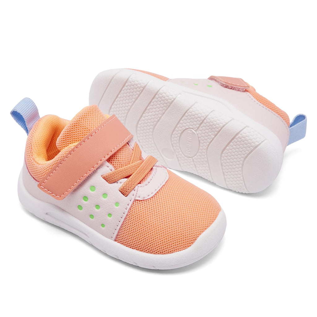 MORENDL Toddler Baby Shoes 0-4 Years Boy Girl Lightweight Breathable Non-Slip Sports Sneakers Running Walking Tennis Barefoot Shoes Orange 6-9Months
