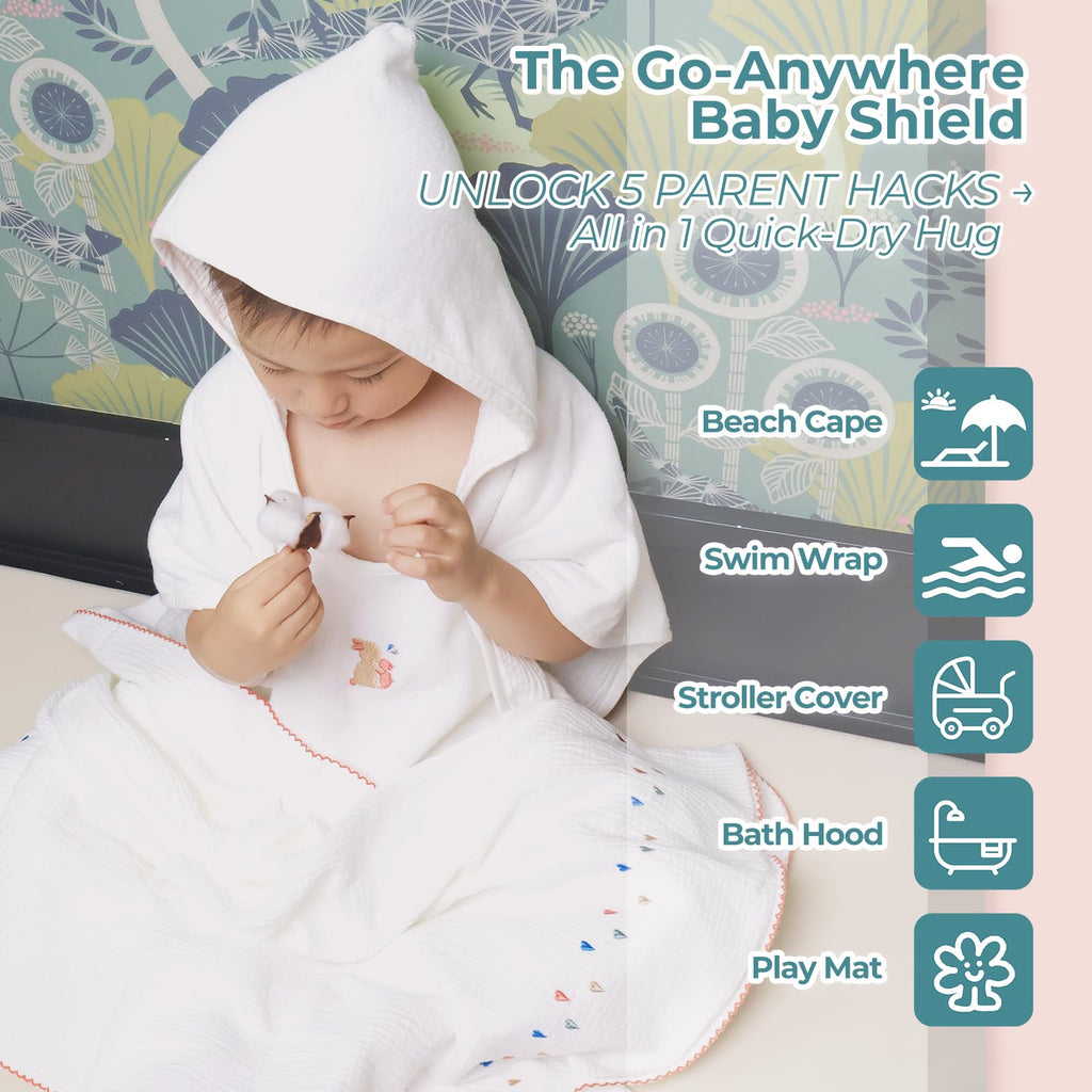 Hojour Bond Toddler Hooded Towel Set, Poncho Beach Towel for Kids 1-3Y