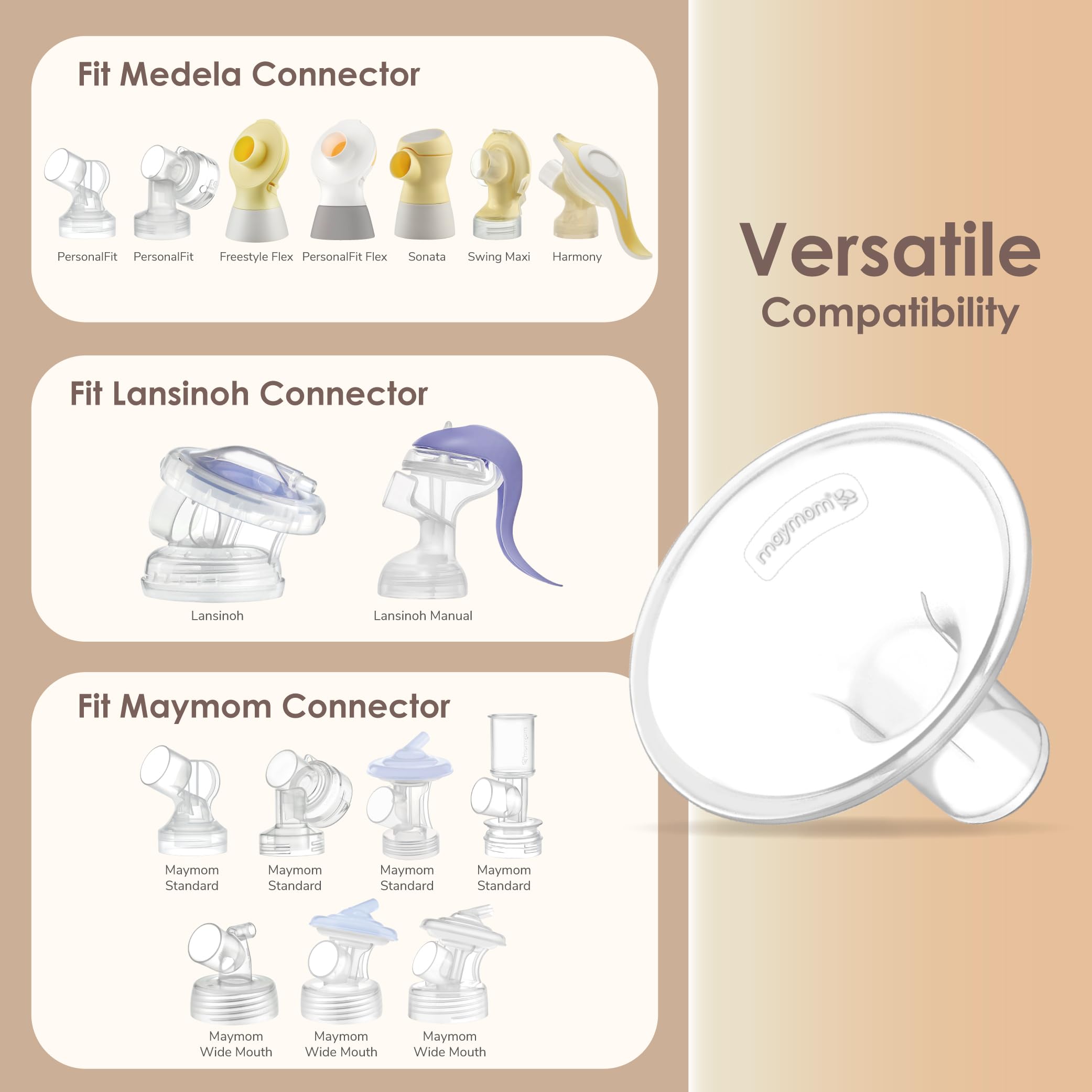 Maymom MyFit 14 mm Small Shields, Compatible with Medela Breast Pump Parts- PersonalFit, Freestyle, Harmony, Maxi, Flex Connector, Connect to Widemouth/Narrow Connector, 2pcs