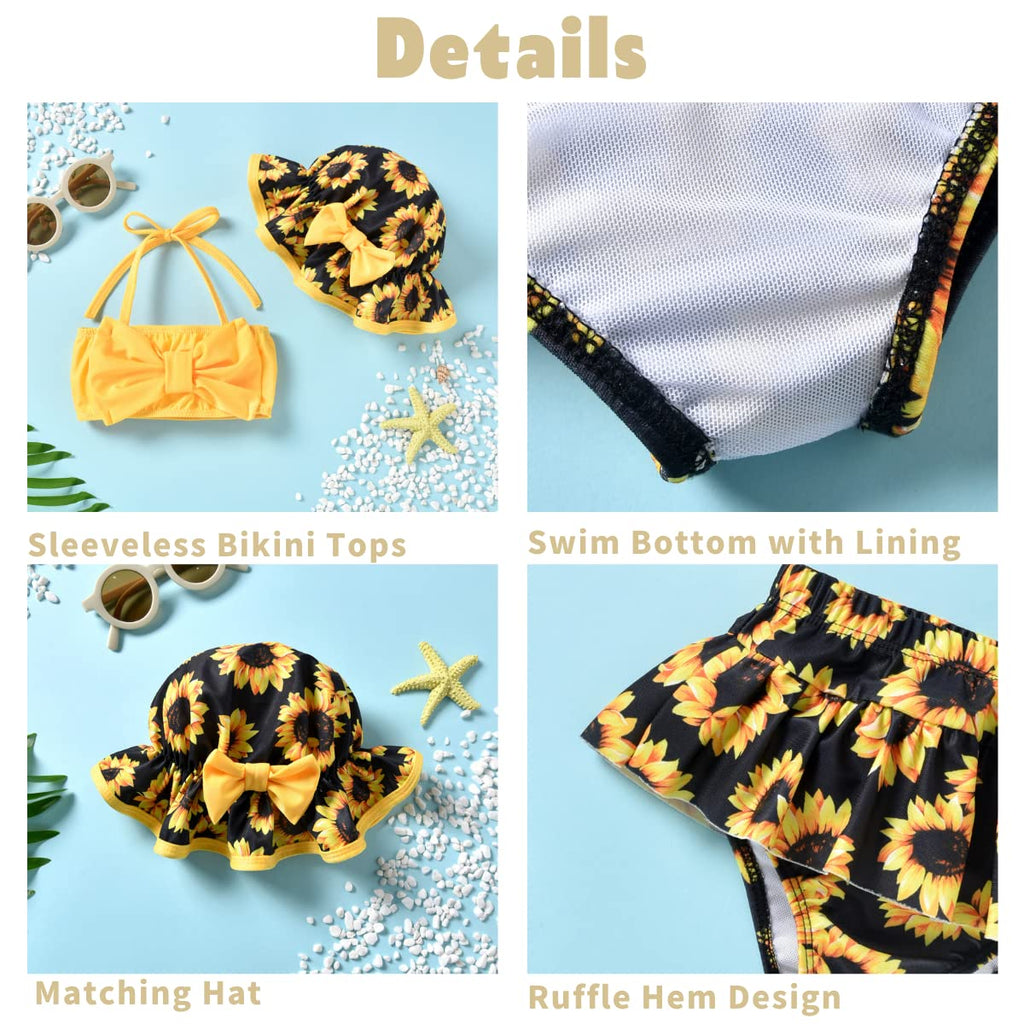 Little Baby Girls Swimsuit Sunflower Bikini Two Pieces Bathing Suit Swimwear Summer Beach Set Yellow 12-18 Months