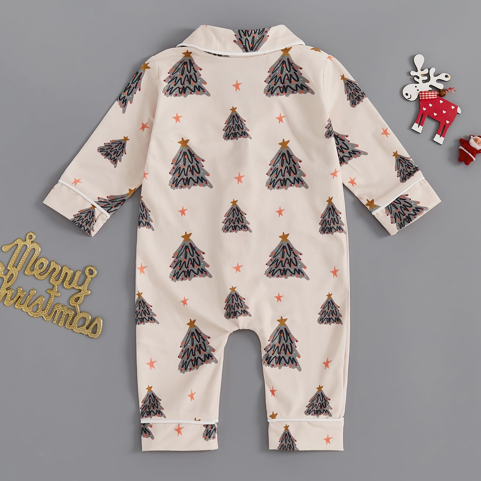 Balaflyie Baby Girl Button Down Pajamas Romper One-Piece Jumpsuit Long Sleeve Sleeper Infant Sleepwear (Christmas Tree&Cream,3-6 Months)