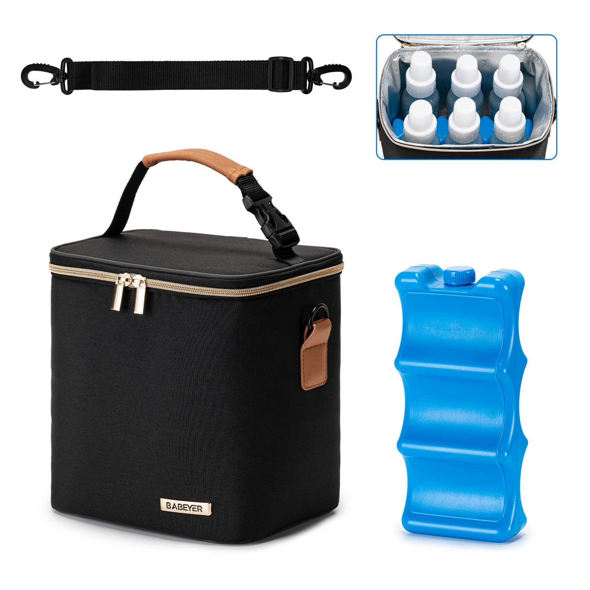 BABEYER Breastmilk Cooler Bag with Ice Pack Fits 6 Baby Bottles Up to 9 Ounce, Baby Bottle Bag with Shoulder Strap for Nursing Mom Daycare, Floral