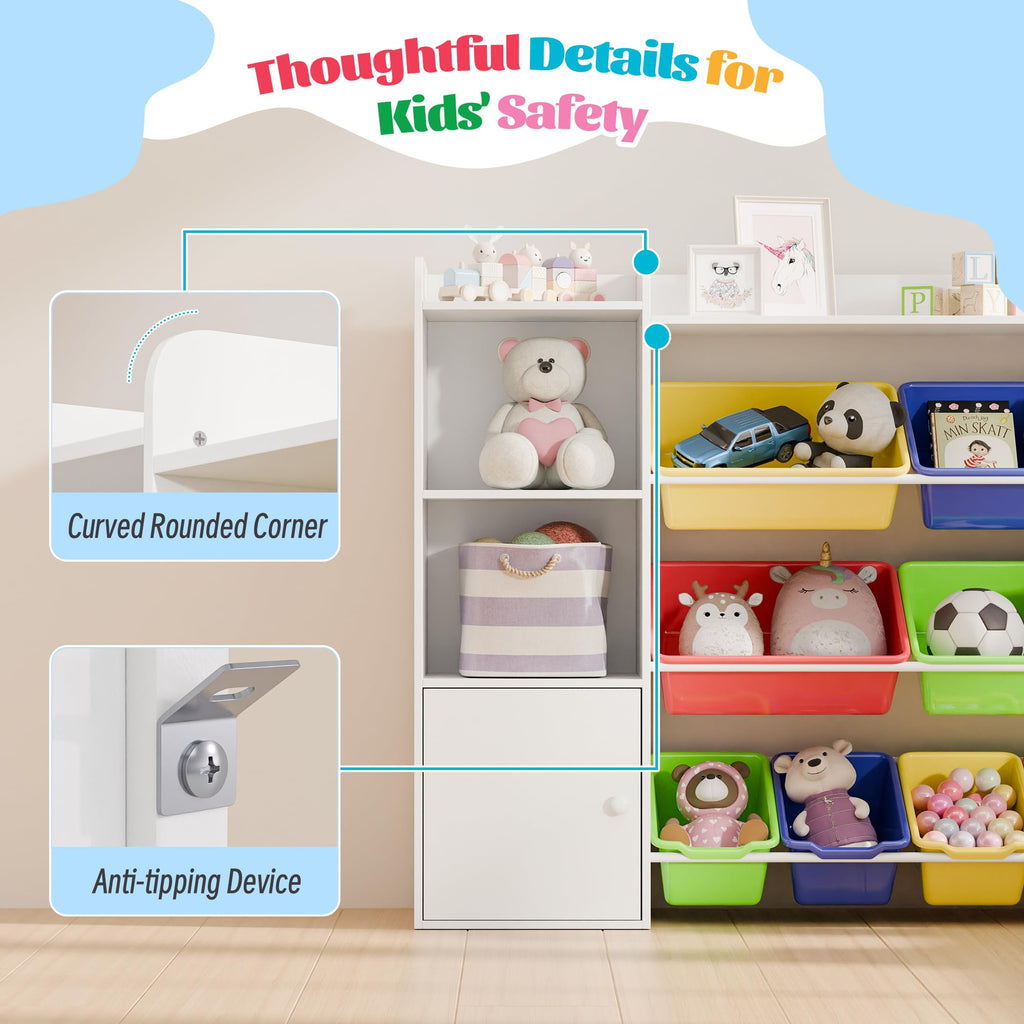 Large Kids Toy Storage Organizer, Toy Organizers and Storage with Bookshelf, Kid Bookshelf and Toy Storage with 6 Storage Cubbies and 8 Storage Bins for Kids' Rooms, Playrooms, and Nurseries