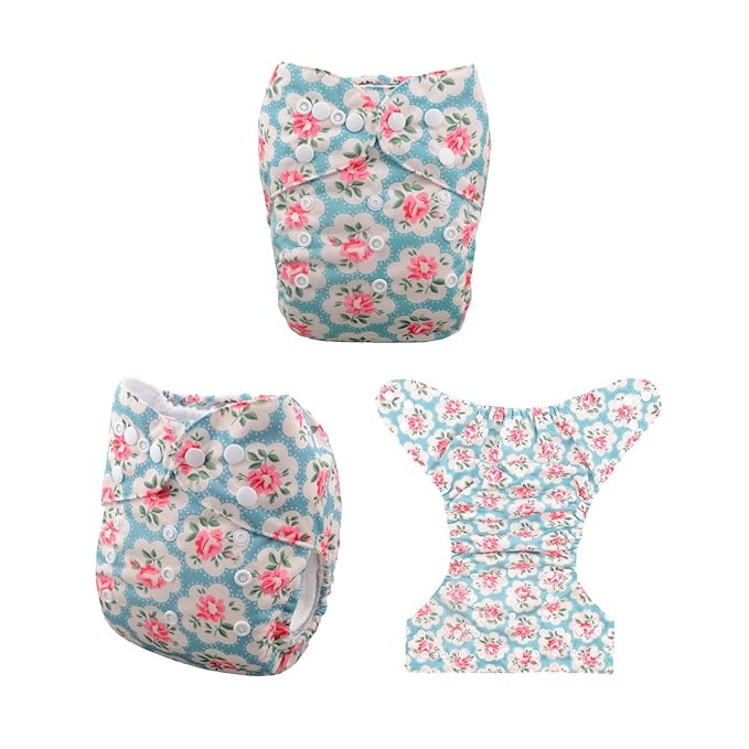 babygoal Reusable Cloth Diapers for Girls, Adjustable Washable Nappy 6pcs+ 6pcs Microfiber Inserts+One Wet Bag 6YDG08
