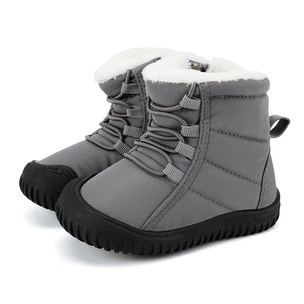 BMCiTYBM Baby Snow Boots Boys Girls Winter Infant Shoes Non Slip 6 9 12 18 24 Months Faux Fur Grey Size 12-18 Months Toddler