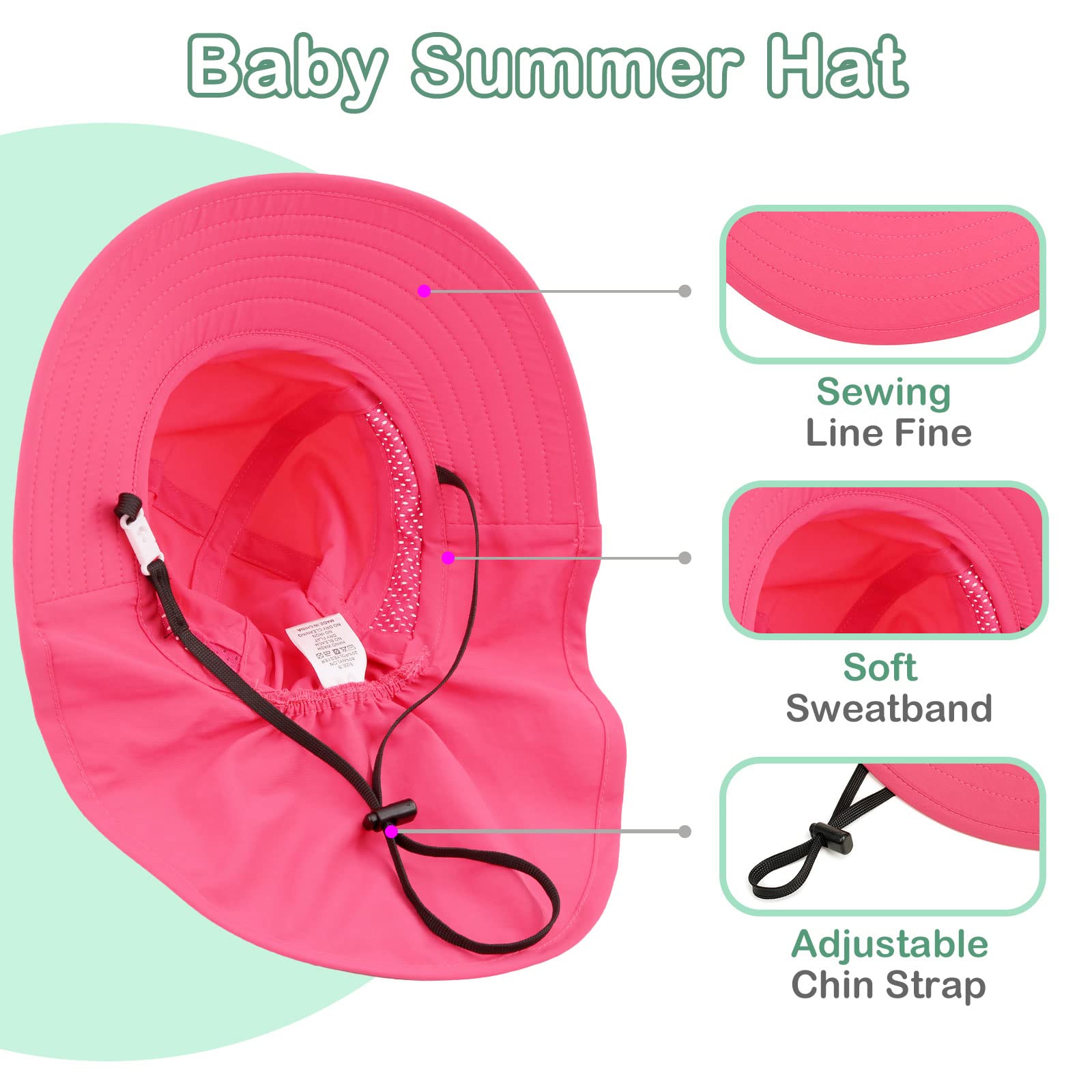 XIAOHAWANG Girls Sun Hat Baby Beach Hats Toddler Boys UPF 50+ Kids Summer Protection Cap Wide Brim Neck Flap(6-12Months,2 Pack(White+Rose))