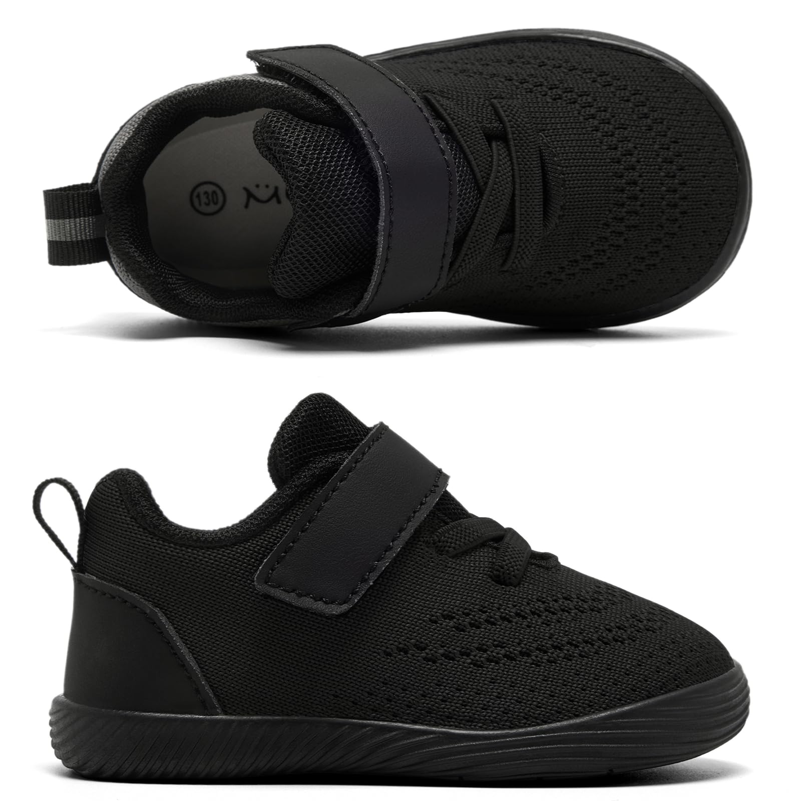 MORENDL Toddler Sneakers Baby Boys & Girls Barefoot Shoes Lightweight Breathable Walking Running Tennis Athletic Sport Shoes Black 15-18 Months Size 6