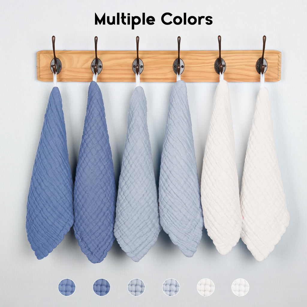 Unnivoll Muslin Burp Cloths Baby 12''X12'', Baby Washcloths 6 Pack, 100% Cotton Baby Wash Cloths Absorbent and Soft for Newborn Infants Kids Boys Girls - Gradient Blue