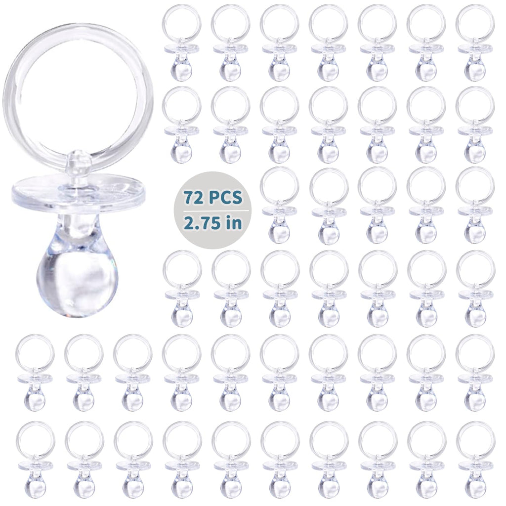 72 Pcs Baby Shower Pacifiers, 2.75’’ Plastic Pacifiers for Baby Shower Game, Baby Shower Decoration DIY, Gender Reveal Party Table Scatter/Baby Shower Party Favors, Clear Pacifiers for Baby Shower