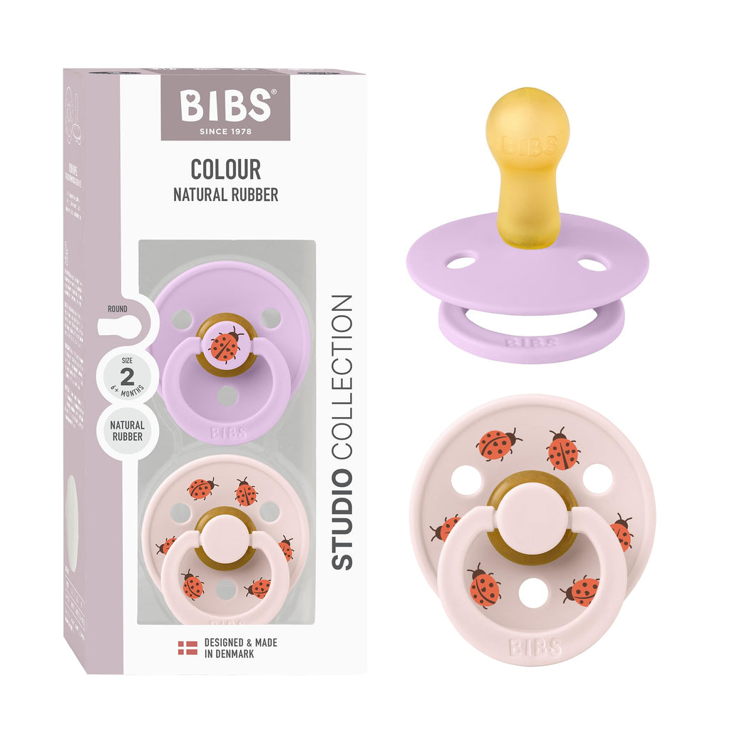 BIBS Colour Pacifier, 6-18 Months, 2-Pack, Round Nipple, Violet Sky/Petal