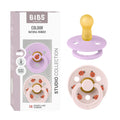 BIBS Colour Pacifier, 6-18 Months, 2-Pack, Round Nipple, Violet Sky/Petal