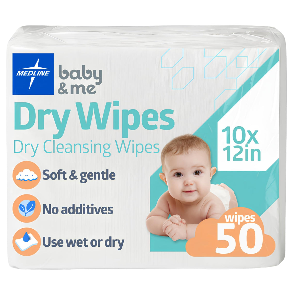 Medline Ultrasoft Disposable Dry Cleansing Cloths, 10 in x 12 in, 50 Count