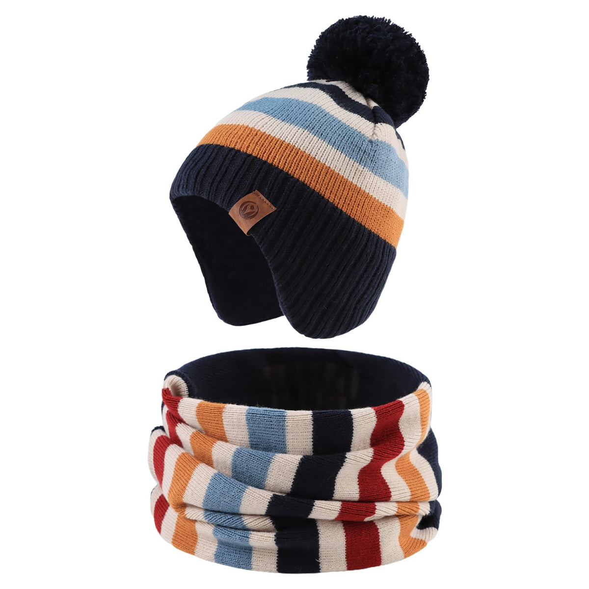 JANGANNSA Knitted Baby Hat Scarf Winter Warm Boy Girl Beanie Fleece Lining