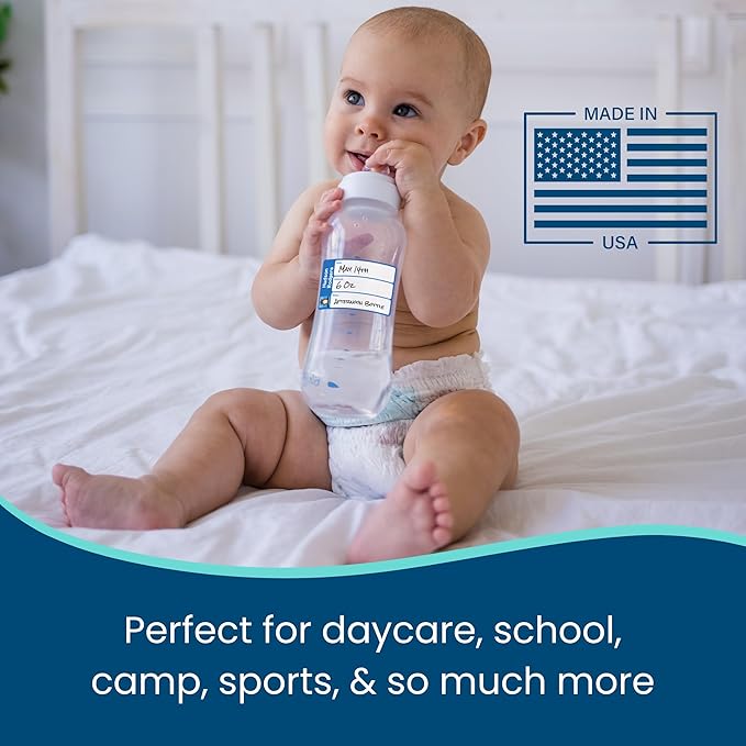 Name Bubbles - Reusable Baby Bottle Labels for Daycare (20 Labels) - Kids Washable Name Tags for Bottles, Sippy Cups, & Snack Containers, Waterproof, Baby Name Stickers, Write-On (Cupcakes)