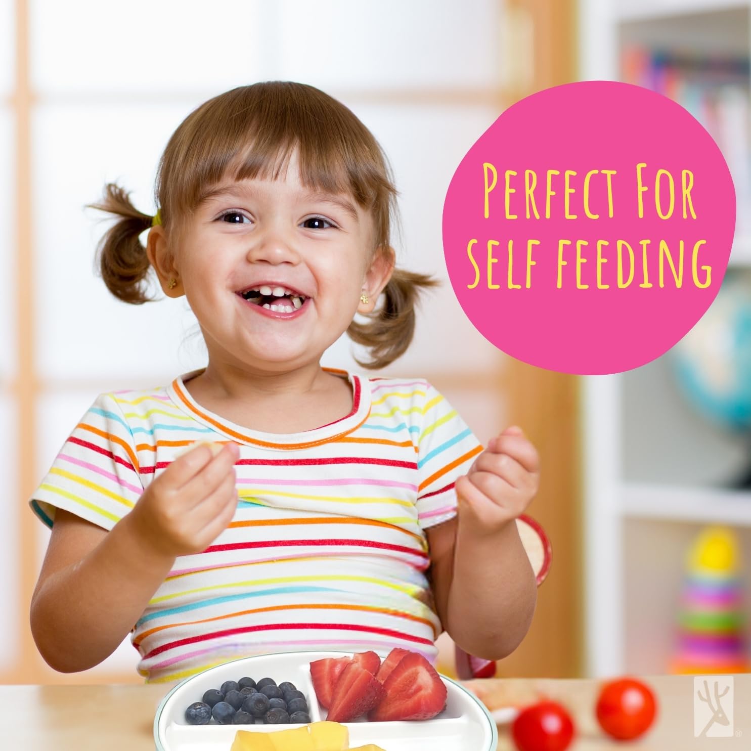 Elk and Friends Kids 6.7” Porcelain Divided Plates with Silicone Sleeves | Suitable for Babies/Kids/Toddlers | Microwave & Dishwasher Safe | Non Slip | Snack Dishes