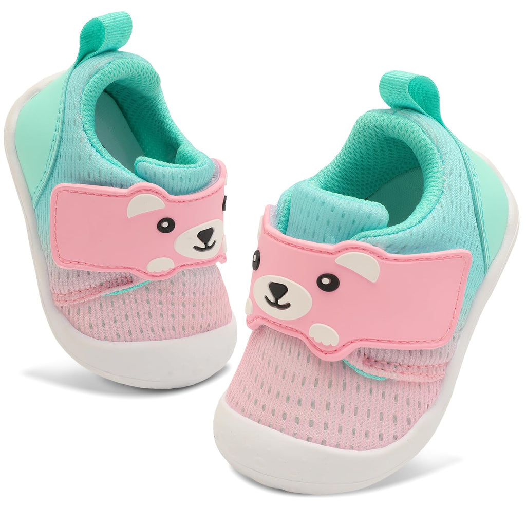 FEETCITY Baby Walking Shoes Baby Sneakers Wide Infant Shoes Breathable Infant Slip On Shoe Newborn Crib Shoe 2-2.5 Years Pink Green