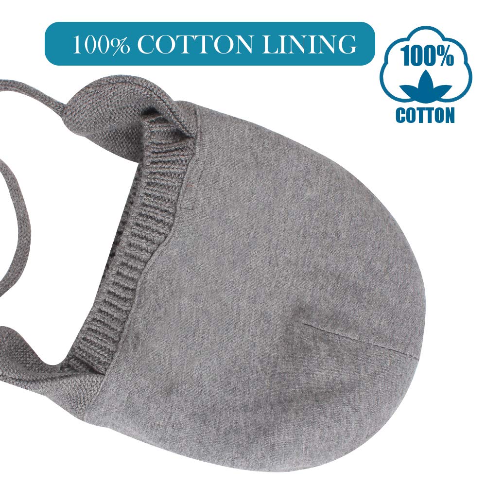 BAVST Baby Toddler Winter Beanie Warm Boys Girls Earflap Hat Infant Knit Caps Cute Bear Soft Cotton Lining for 0-36M(Grey-Light,L)