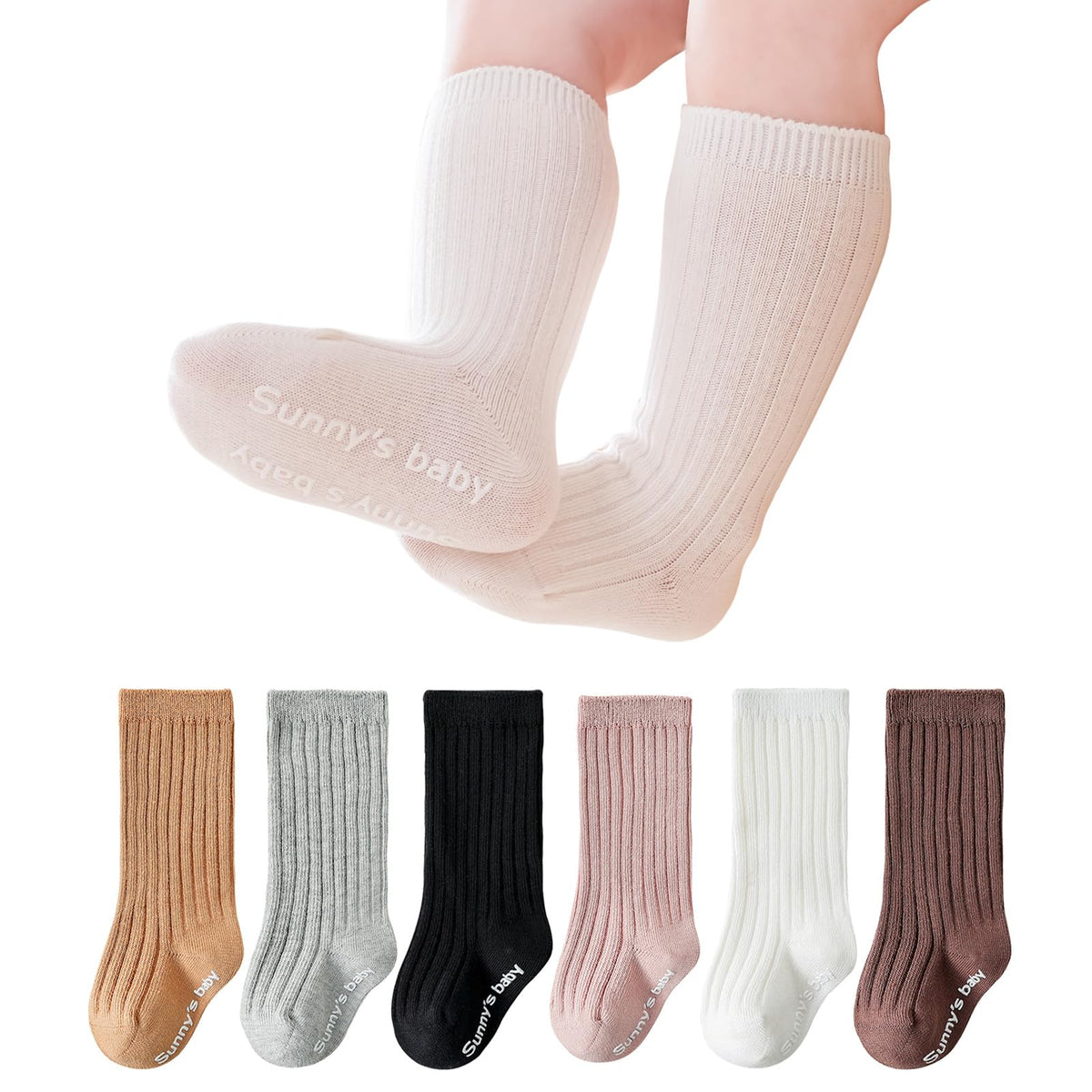 Zumou Toddler Knee High Socks Non Slip Anti Skid Baby Boy Girls Seamless Long Stockings (US, Age, 1 Year, 3 Years, 4 Pairs White)