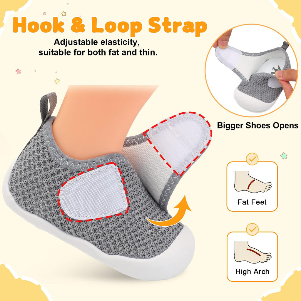 FEETCITY Baby Shoes Boys Girls Baby First Walking Shoes Wide Newborn Crib Shoe Slip On Infant Sneakers Dark Grey