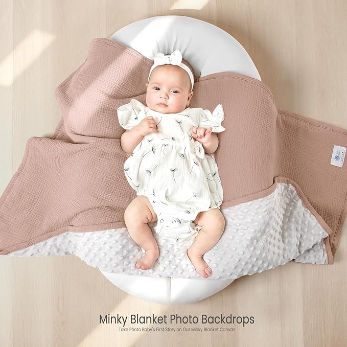 lulumoon Baby Blanket for Newborn Receiving: Minky Dot & Muslin Lightweight - Thermal Blanket Gift for Baby Shower & Hospital Welcoming 30"x40"（Sand）