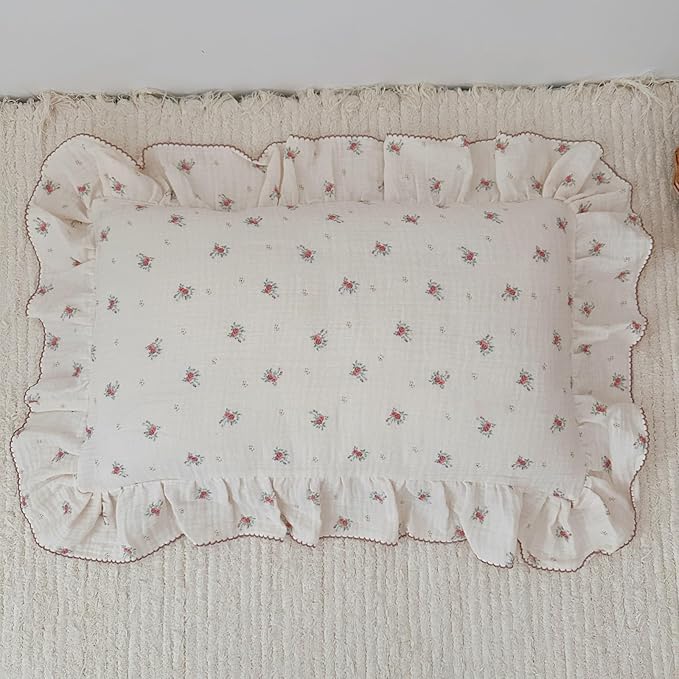 BuLuTu Toddler Pillowcase Cotton Muslin Kids Pillow Cases with Envelope Closure Soft Pillow Protectors Toddler Boys Girls Small Pillow Covers for Sleeping Traveling, 1 Piece,Berry Pattern,14"x20"