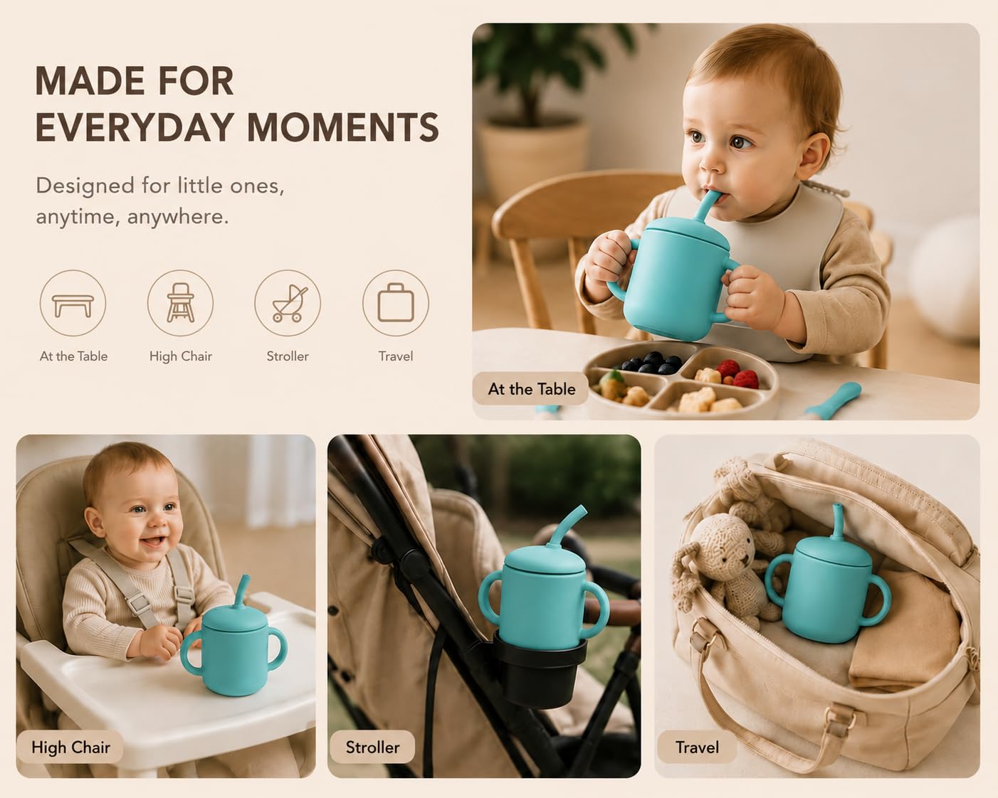 Silicone Baby Straw Cup for Babies 6+ Months, 6 oz BPA-Free Food Grade Silicone Training Cup with Soft Straw & Leak-Resistant Lid, Easy-Grip Toddler Sippy Cup for Baby Led Weaning & Self-Feeding