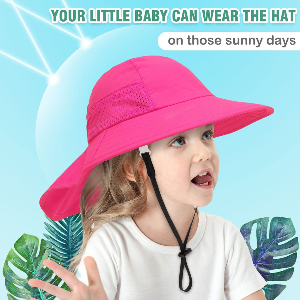 XIAOHAWANG Girls Sun Hat Baby Beach Hats Toddler Boys UPF 50+ Kids Summer Protection Cap Wide Brim Neck Flap(6-12Months,2 Pack(White+Rose))