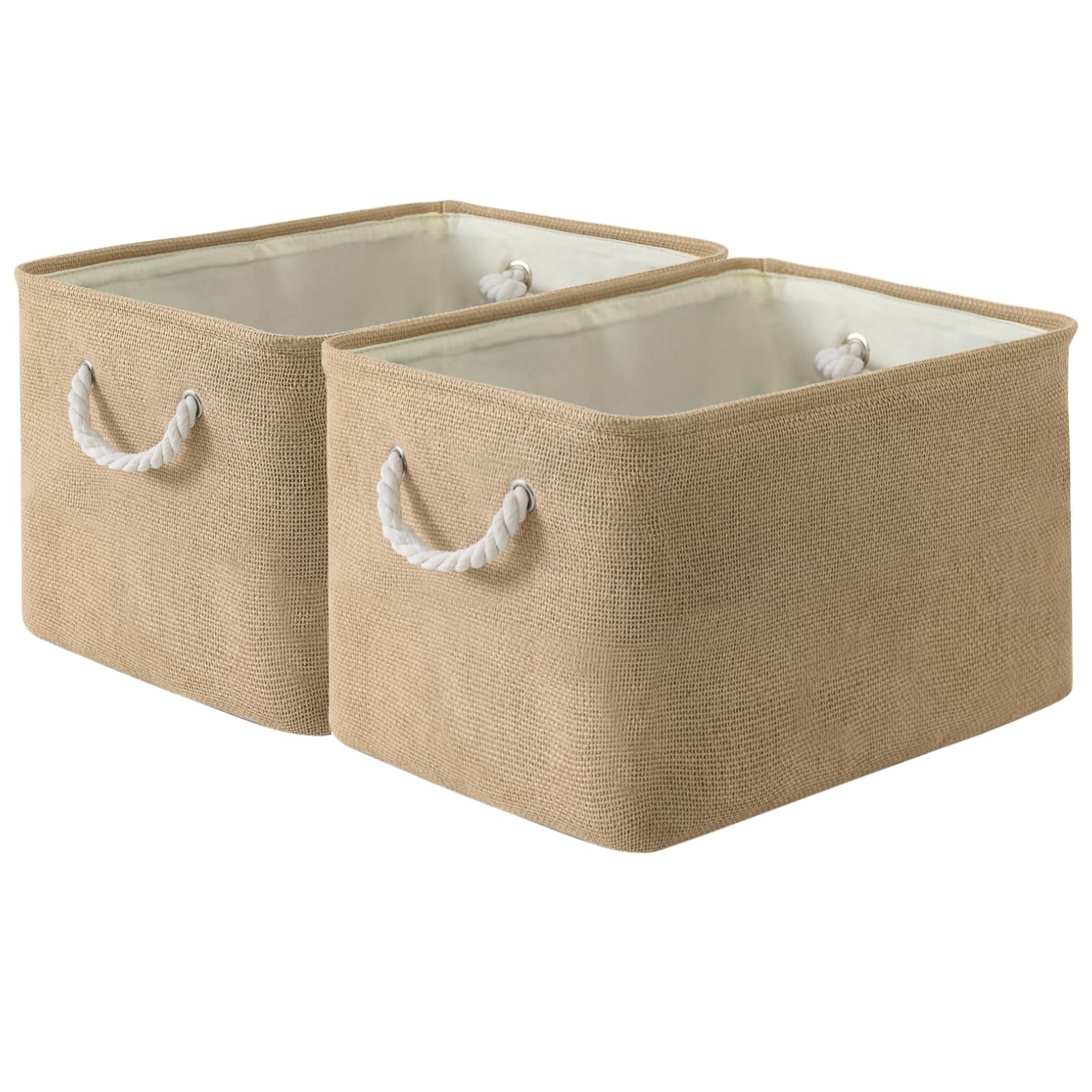 Sacyic Organization and Storage Basket for Organizing - 17X15X12 inch 2 Pack Collapsible Baskets for Shelves, Fabric Storage Cubes with Rope, Storage Box for Cloth Decorative Gift (Beige)