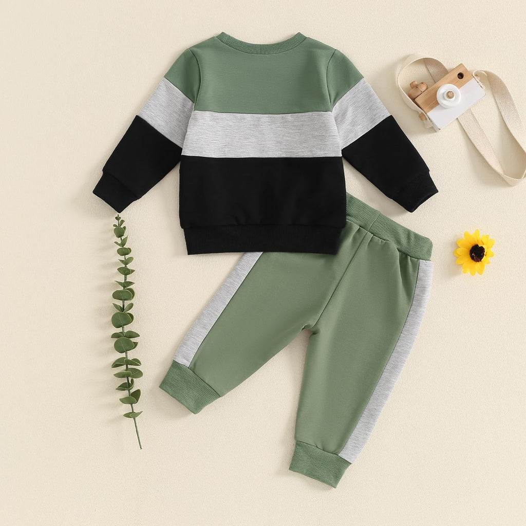 Lucikamy Toddler Baby Boy Fall Outfits Long Sleeve Crew Neck Pullover Sweatshirt + Jogger Pants Set Infant Winter Clothes (A-Black Green, 18-24 Months)