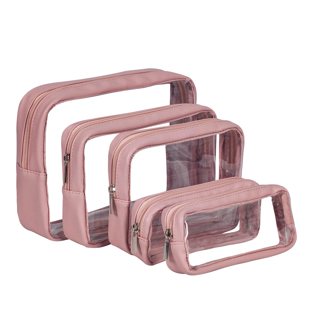 Remobia Hicol TSA Approved 5-Piece Diaper Bag Organizer Pouch Set Clear Waterproof TPU Kids Toiletry Storage Set Travel Packing Clutch Cube Bags for Baby Nursing (Light Pink Leather)