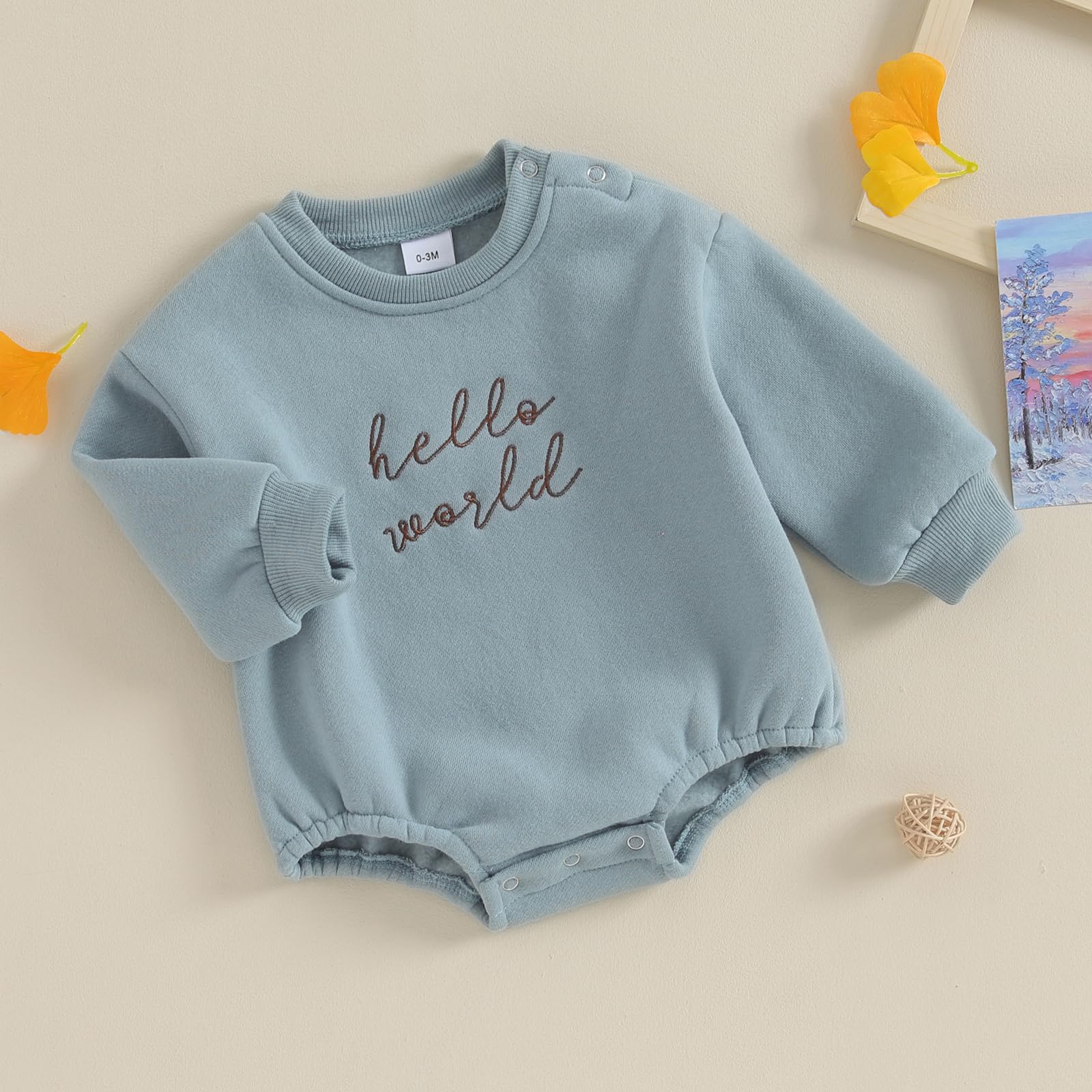 VISGOGO Newborn Infant Baby Boy Girls Oversized Romper Bodysuit Long Sleeve Outfit Clothes (Hello world-Blue,0-3 Months)