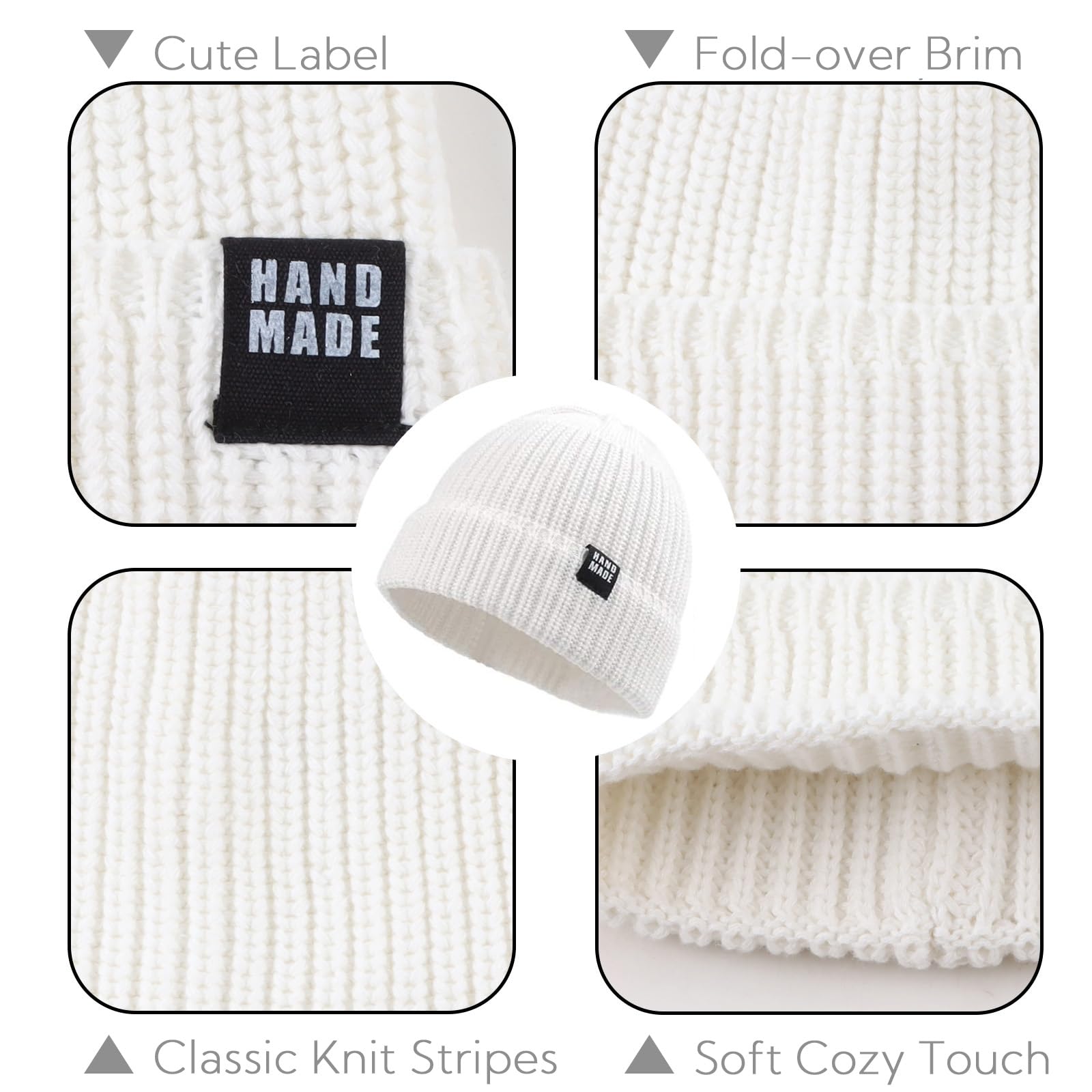 JANGANNSA Simple Knitted Baby Beanie Hip-Hop Boys Winter Hat Toddler Kids Bonnet for Girls 0-5Y (Black+Light Gray+White,M)