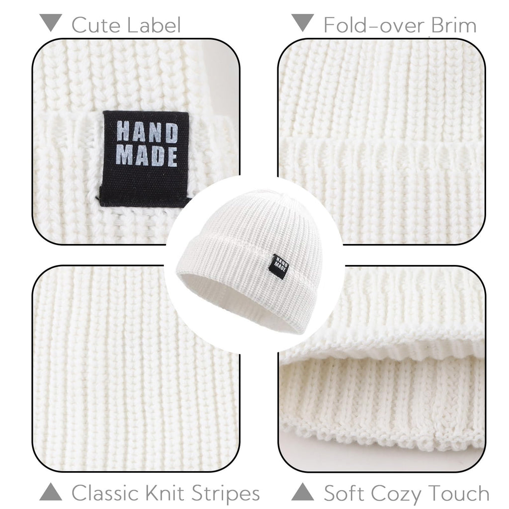 JANGANNSA Simple Knitted Baby Beanie Hip-Hop Boys Winter Hat Toddler Kids Bonnet for Girls 0-5Y (Black+Light Gray+White, S)