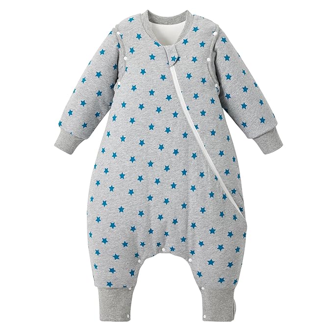 Duomiaomiao 3.5 TOG Toddler Sleep Sack 3-4T 100% Cotton Winter Side Open Zipper Baby Sleep Sack with Feet, Warm Toddler Wearable Blanket